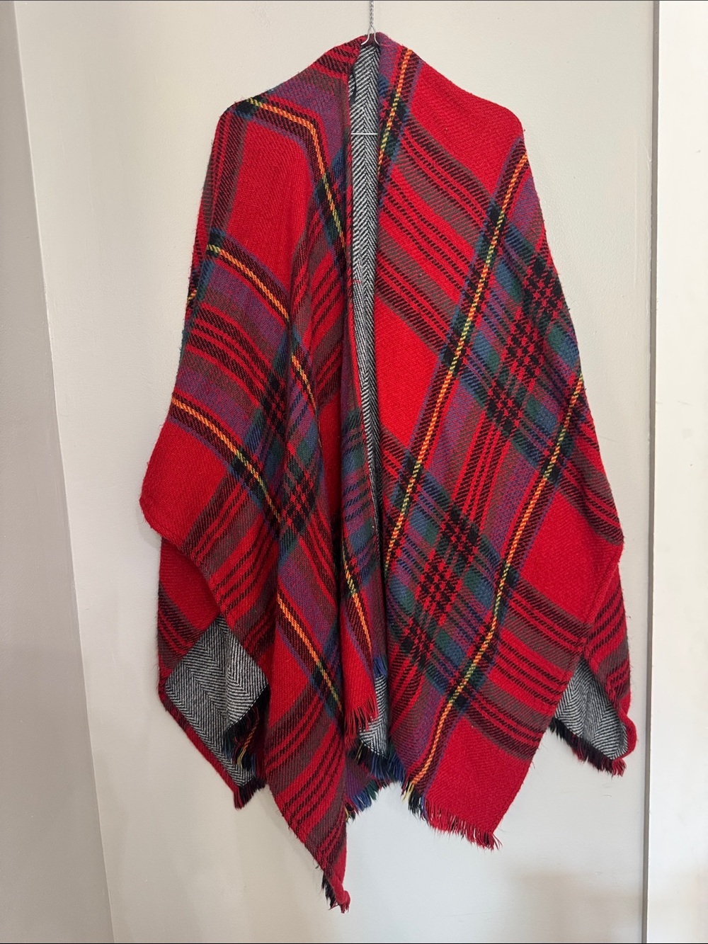 Red Plaid Reversible Poncho Shrug